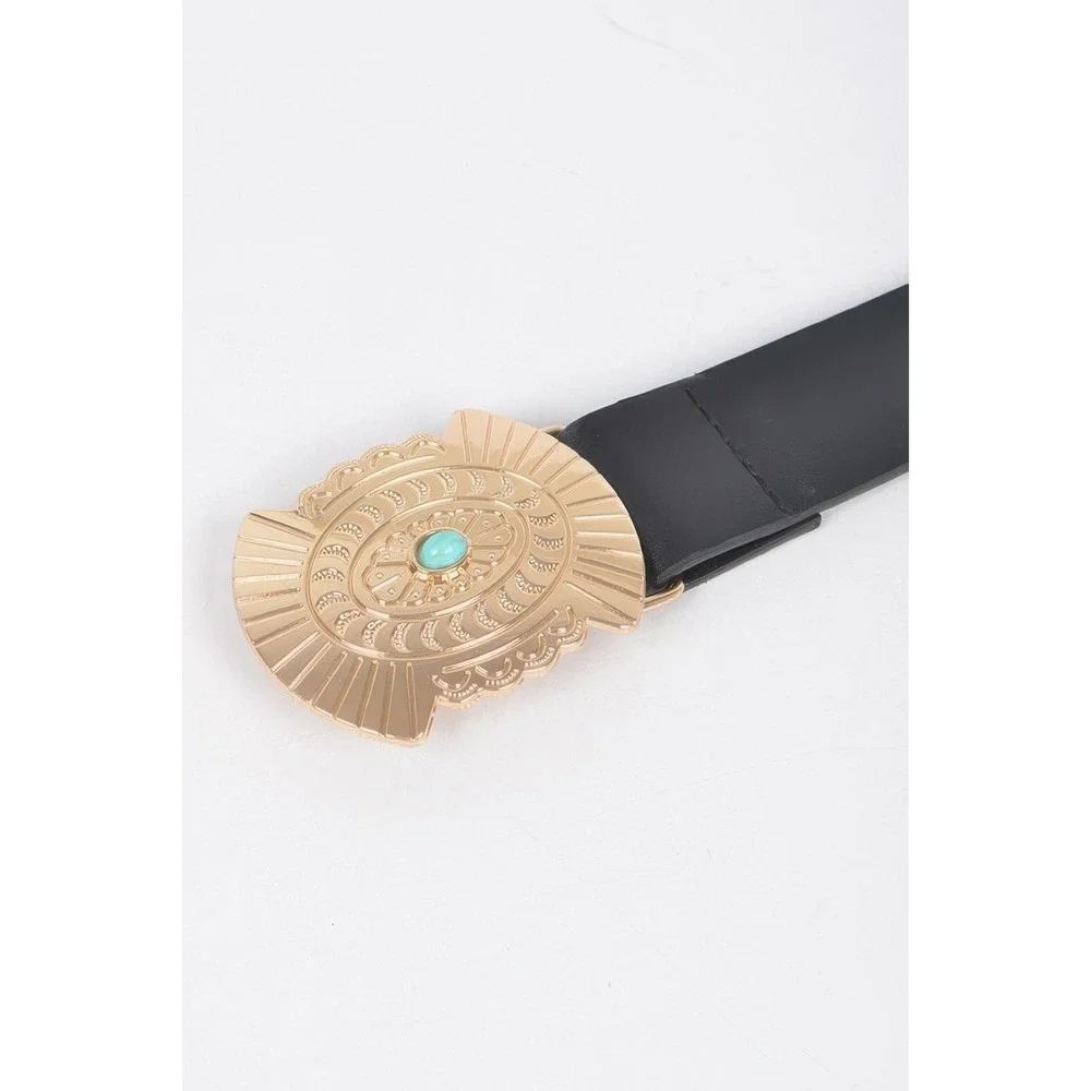 Concho Belt Women OS GOLD Excellent Western Turquoise Boho Medallion